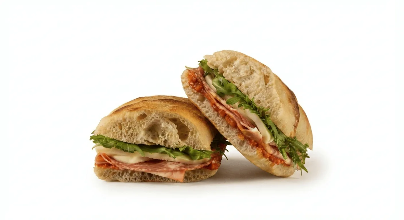 Starbucks Italian Deli Stack, halved ciabatta stacked with Italian deli meats, cheese and rocket, nutrition and calories