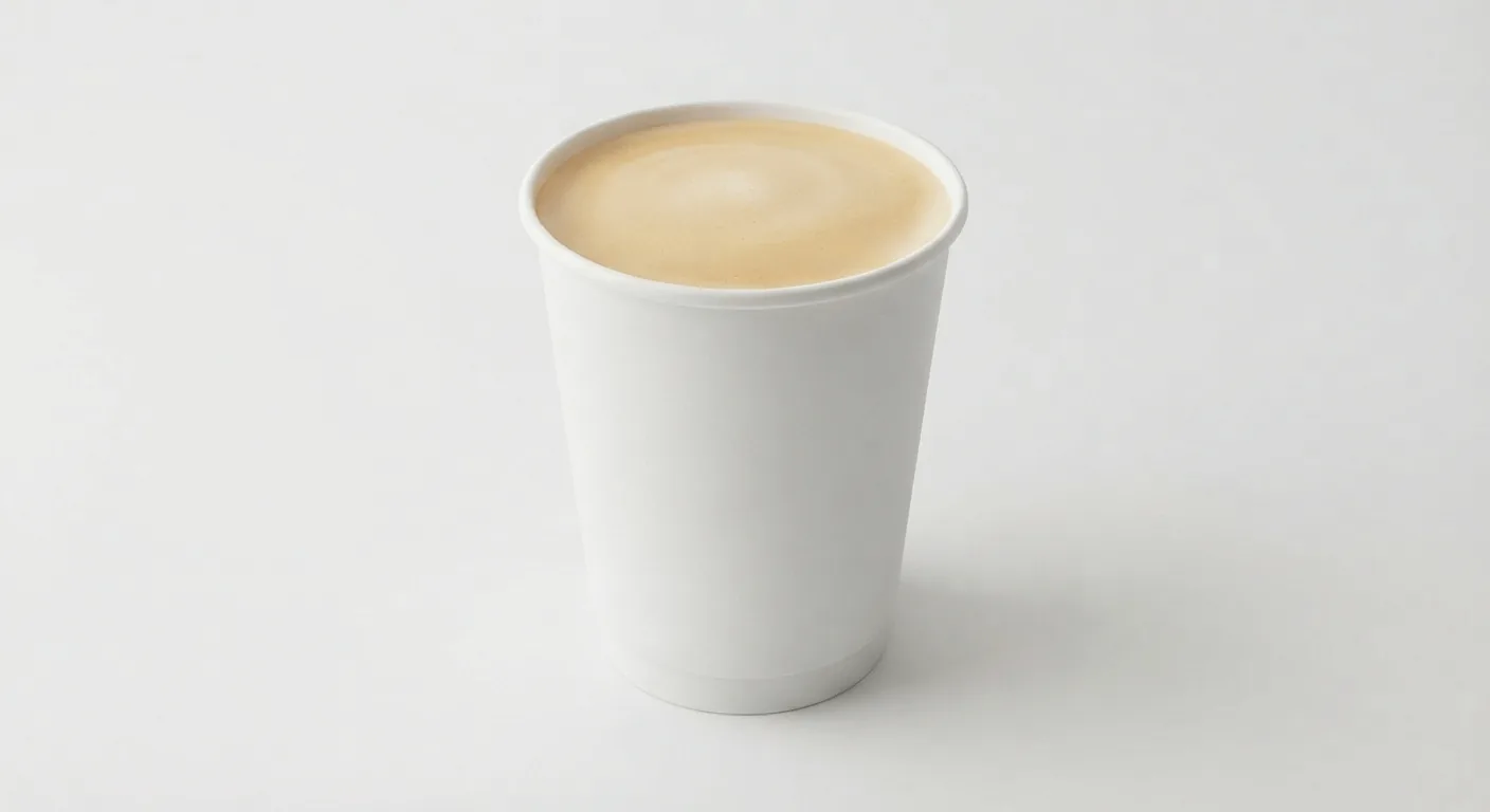 Pret A Manger Flat White, flat white in a white paper cup, nutrition and calories