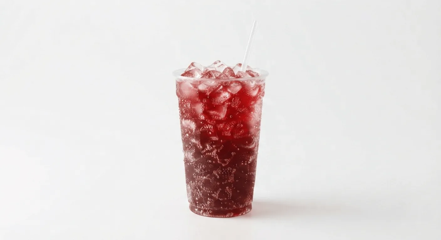 McDonald's Oasis Summer Fruits Zero, red summer fruits drink over ice in a clear cup, nutrition and calories