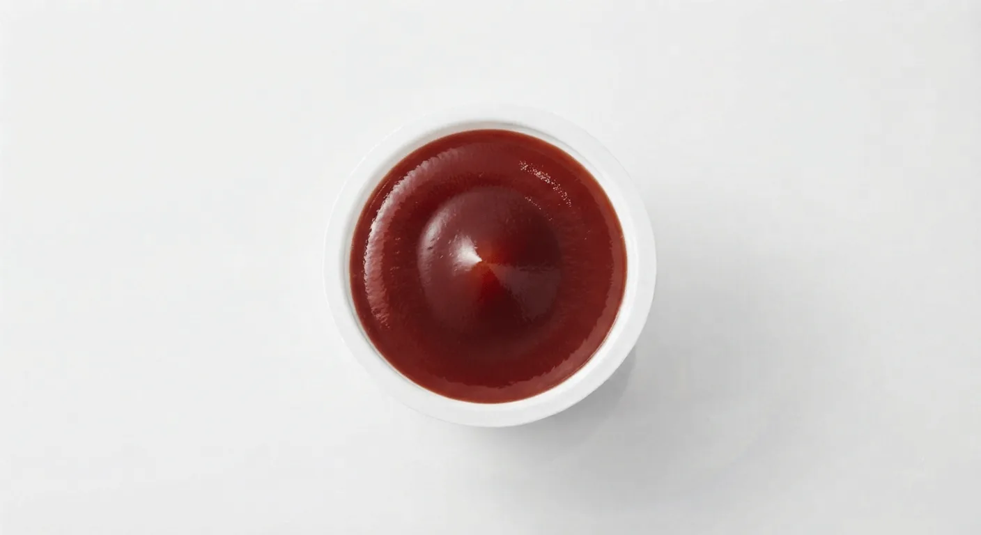 McDonald's BBQ Dip, BBQ dip in a small white pot, seen from above, nutrition and calories