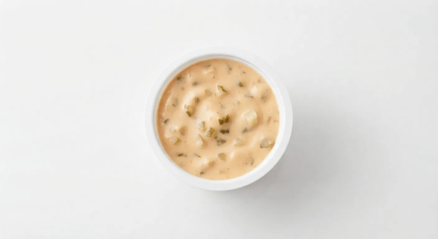 McDonald's Big Mac Sauce, Big Mac sauce in a small white pot, seen from above, nutrition and calories