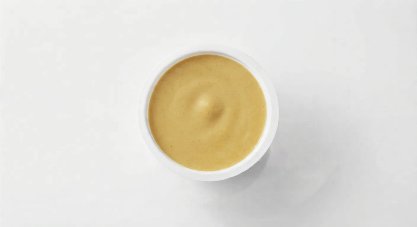 McDonald's Sweet Curry Dip, sweet curry dip in a small white pot, seen from above, nutrition and calories