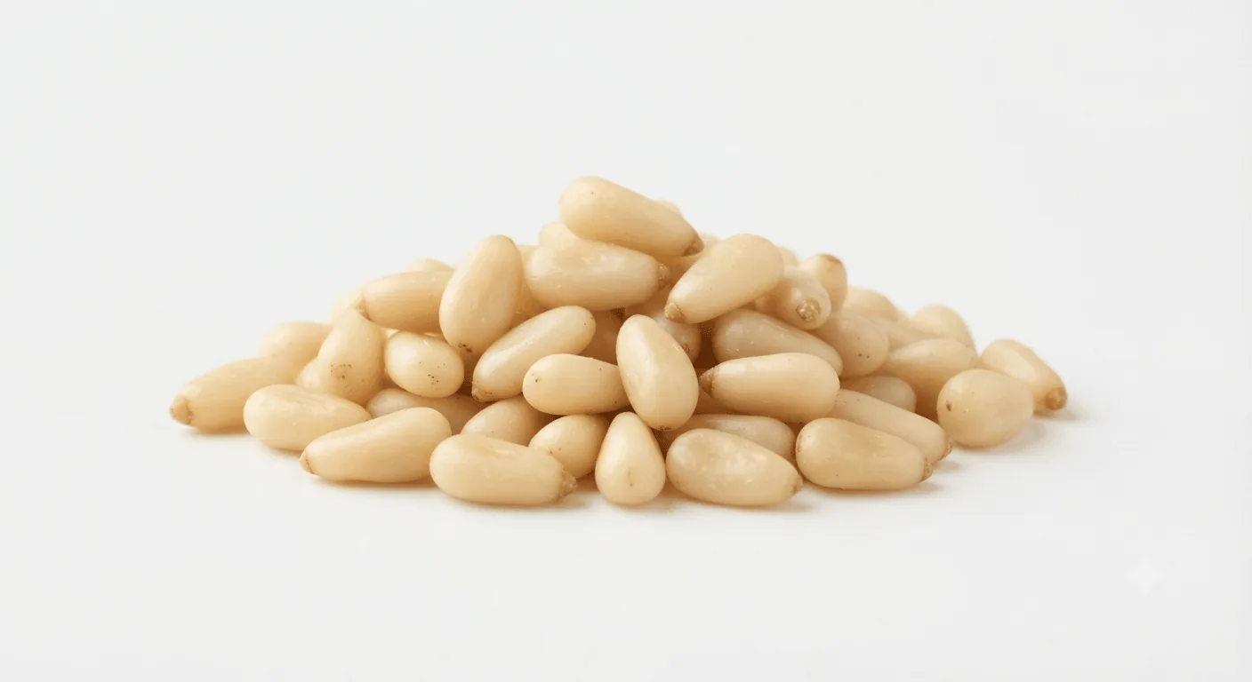 Pine Nuts, pile of shelled pine nuts, nutrition and calories