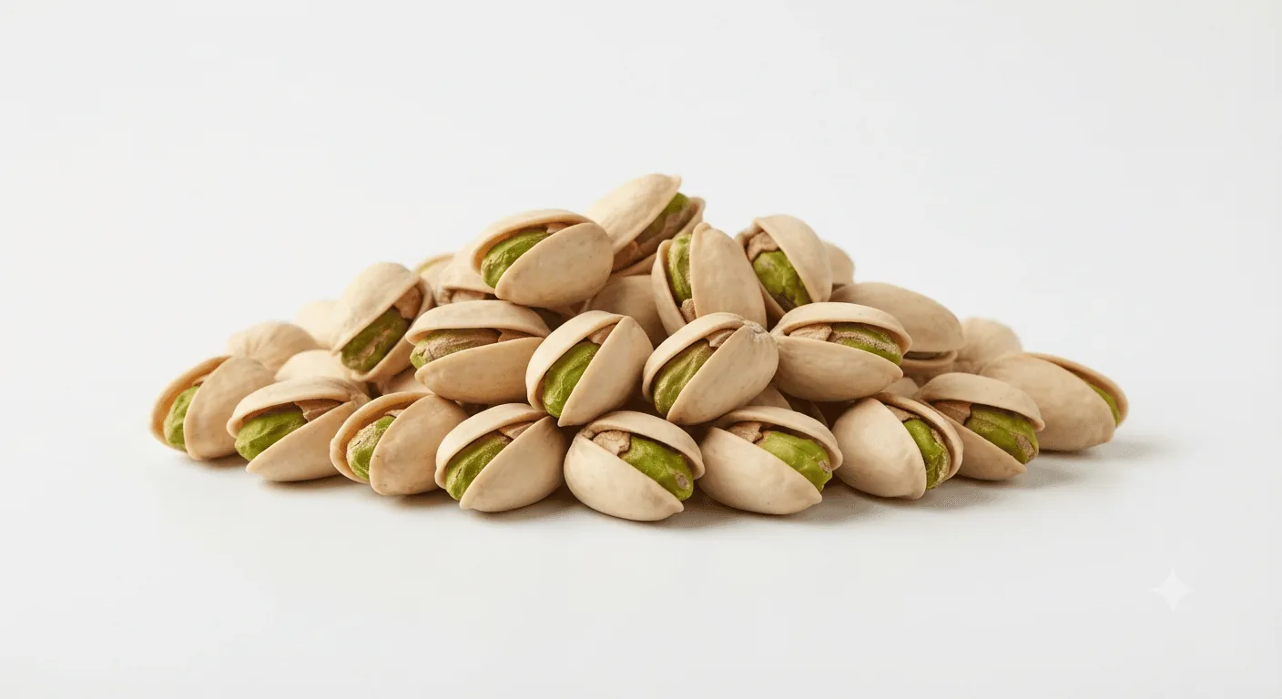 Pistachios, pile of pistachios in their shells, nutrition and calories