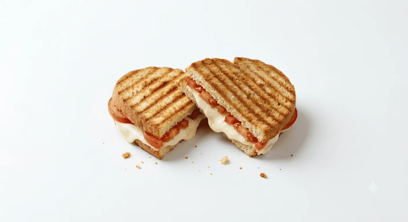 Starbucks Signature Tomato and Mozzarella Panini, toasted panini cut in half filled with tomato and melted mozzarella, nutrition and calories