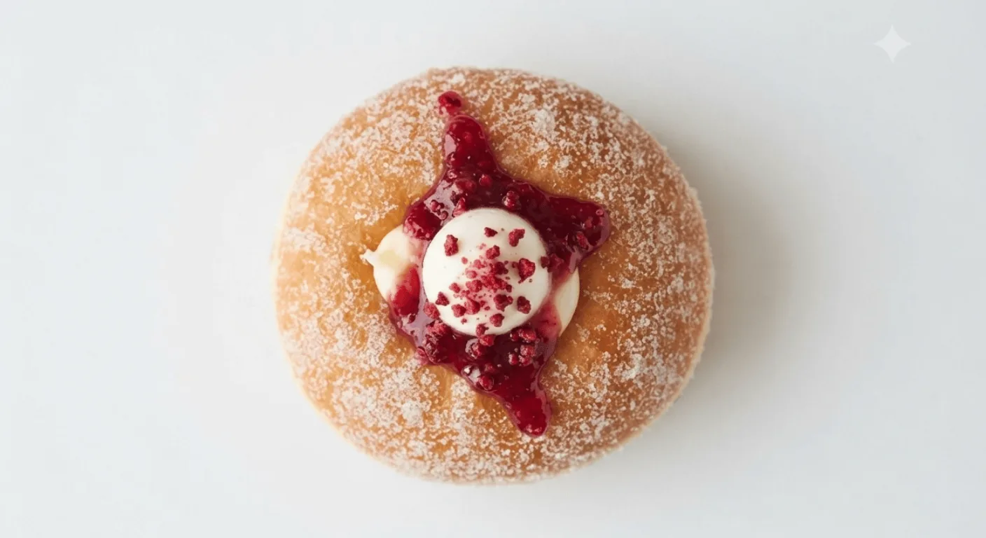 Starbucks Raspberry Jam and Custard Doughnut, sugar-dusted doughnut filled with raspberry jam and custard, seen from above, nutrition and calories