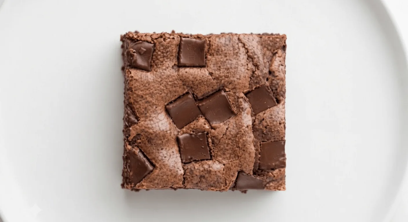 Starbucks Triple Chocolate Brownie, square triple chocolate brownie topped with chocolate chunks, seen from above, nutrition and calories