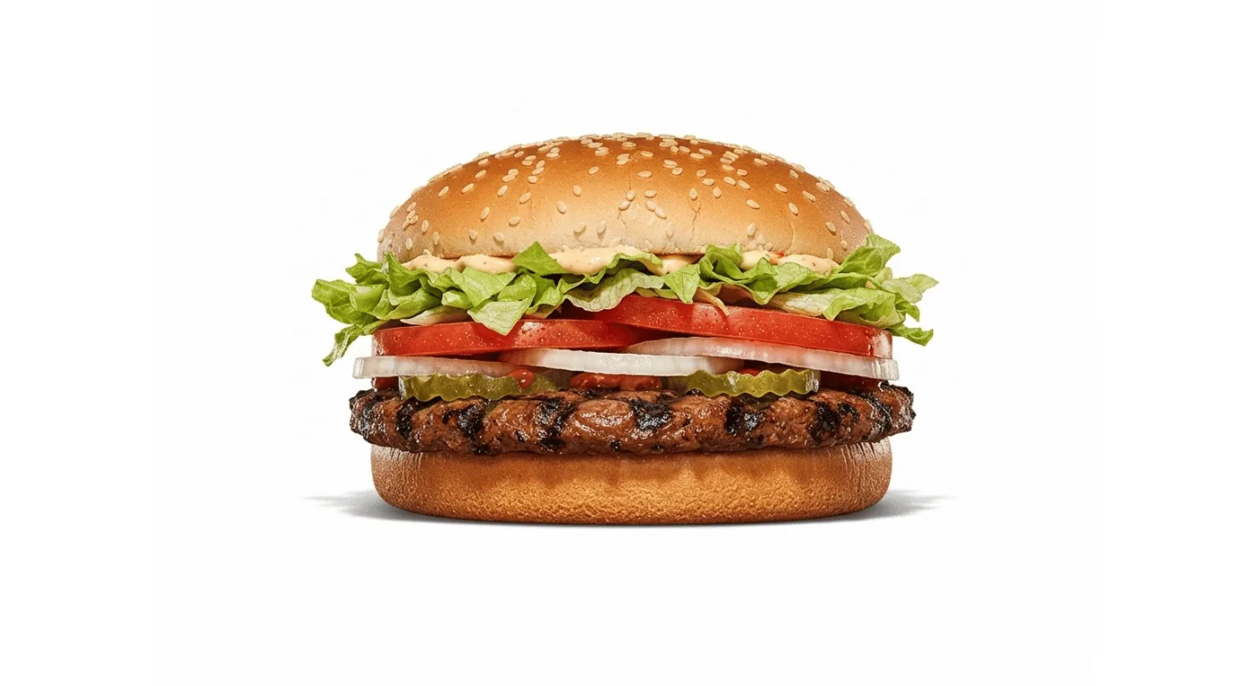 Burger King Plant-based WHOPPER, plant-based flame-grilled patty burger with tomato, lettuce and onion in a sesame bun, nutrition and calories