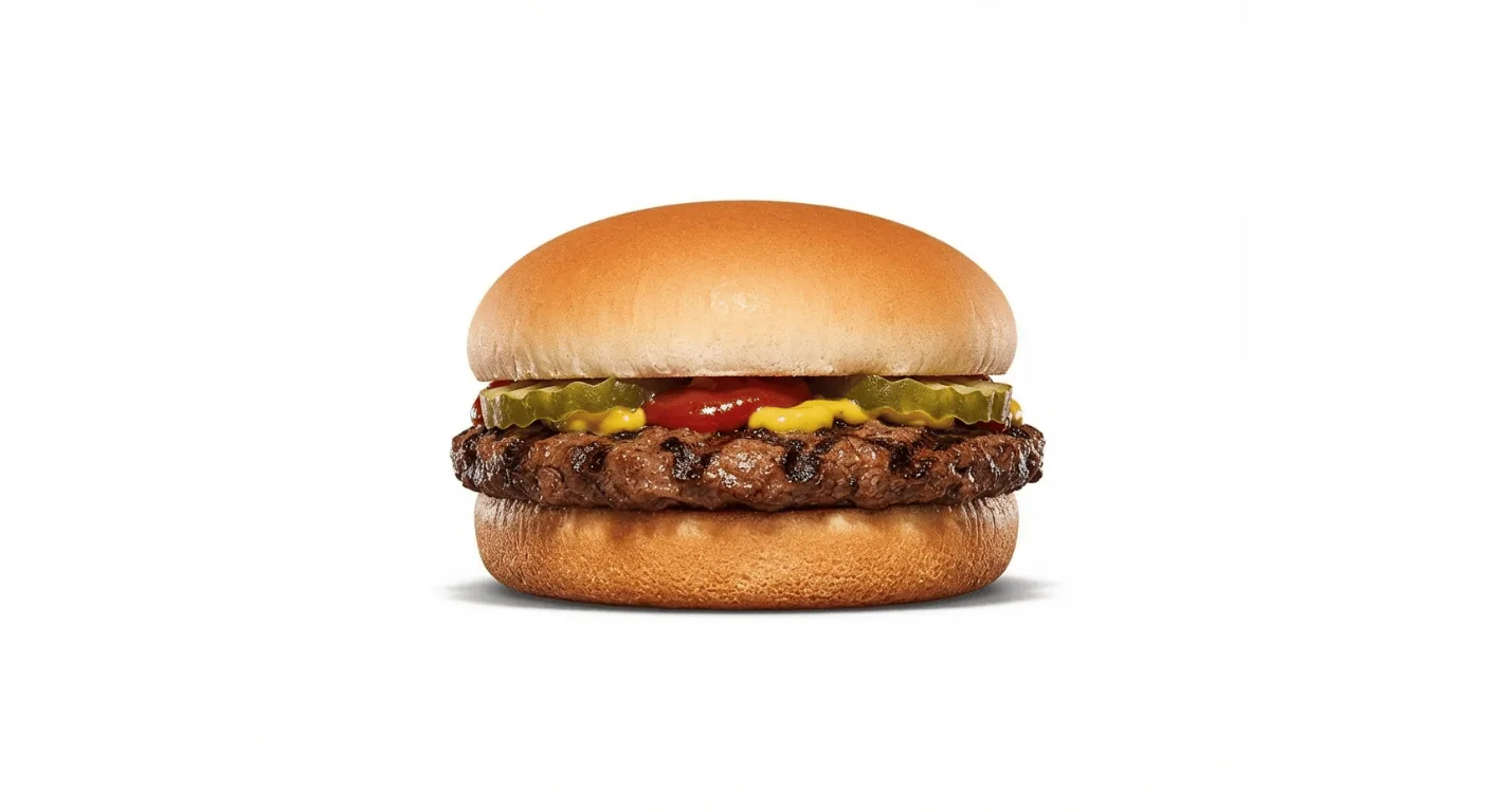 Burger King Hamburger, hamburger with a beef patty and pickles in a soft bun, nutrition and calories