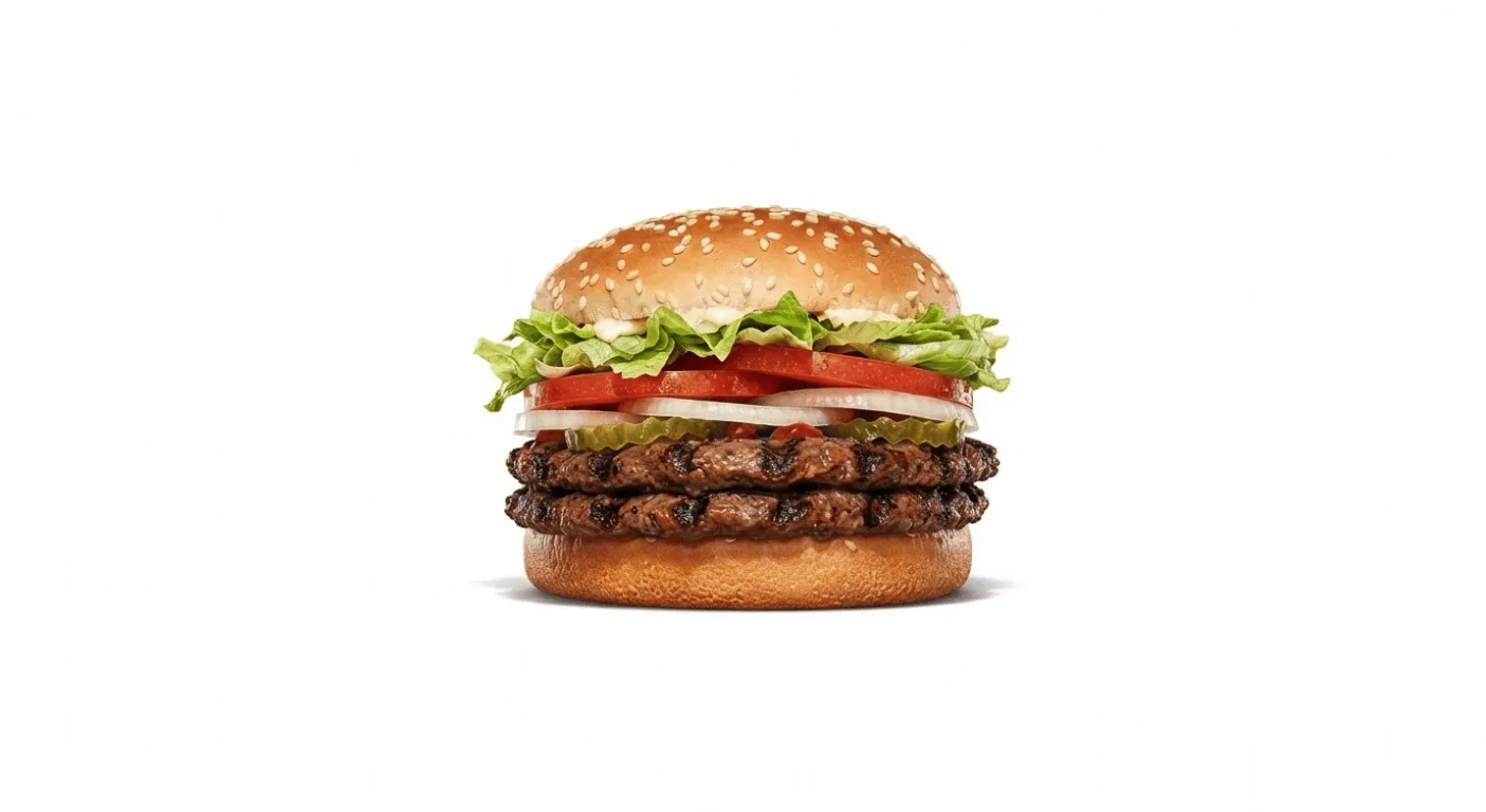 Burger King Double WHOPPER, double flame-grilled beef burger with tomato, lettuce and onion in a sesame bun, nutrition and calories