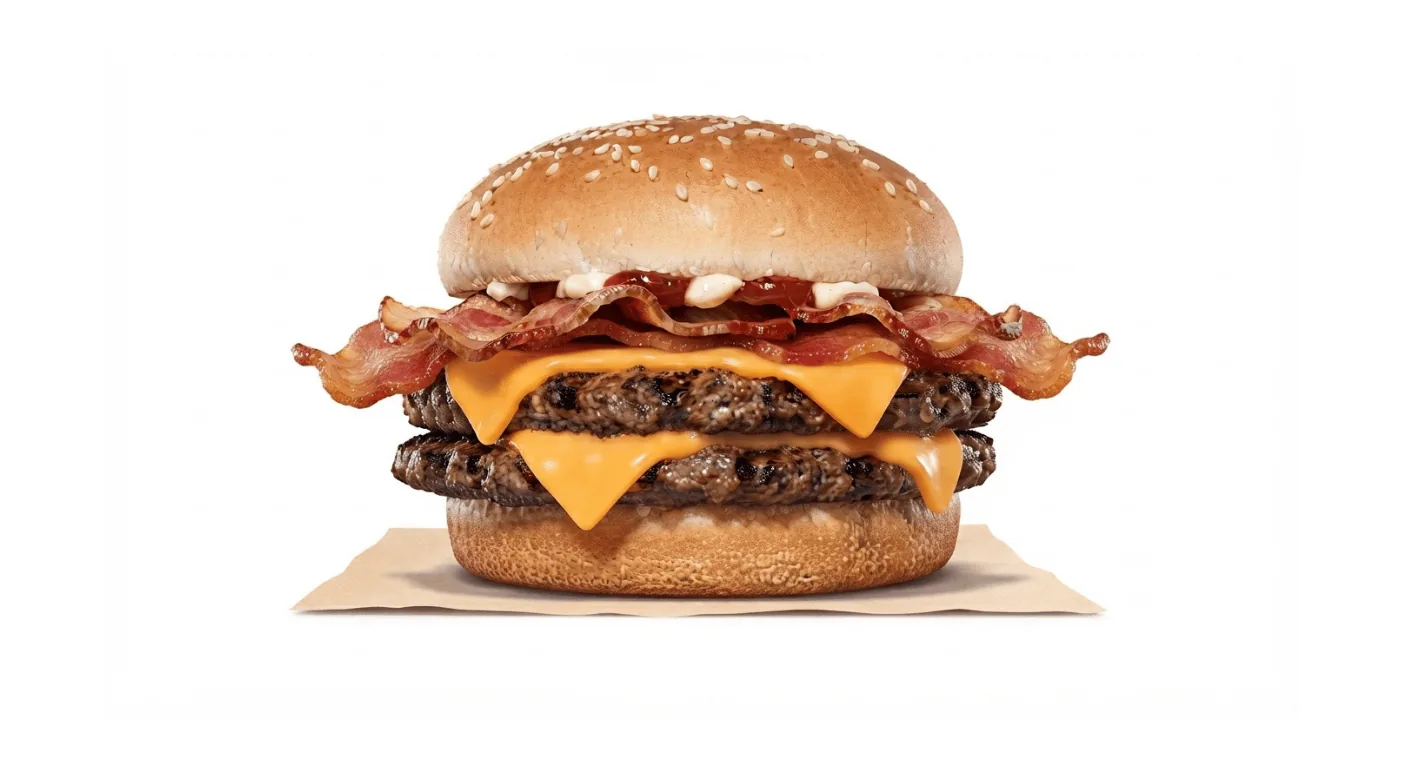 Burger King Bacon Double Cheeseburger, large double beef burger with bacon and cheese in a sesame bun, nutrition and calories