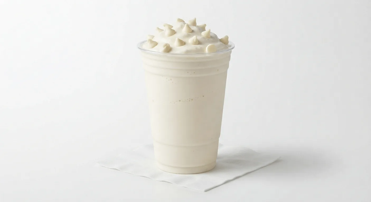 KFC Milkybar Krushems Shake, white chocolate Milkybar shake topped with cream in a clear cup, nutrition and calories