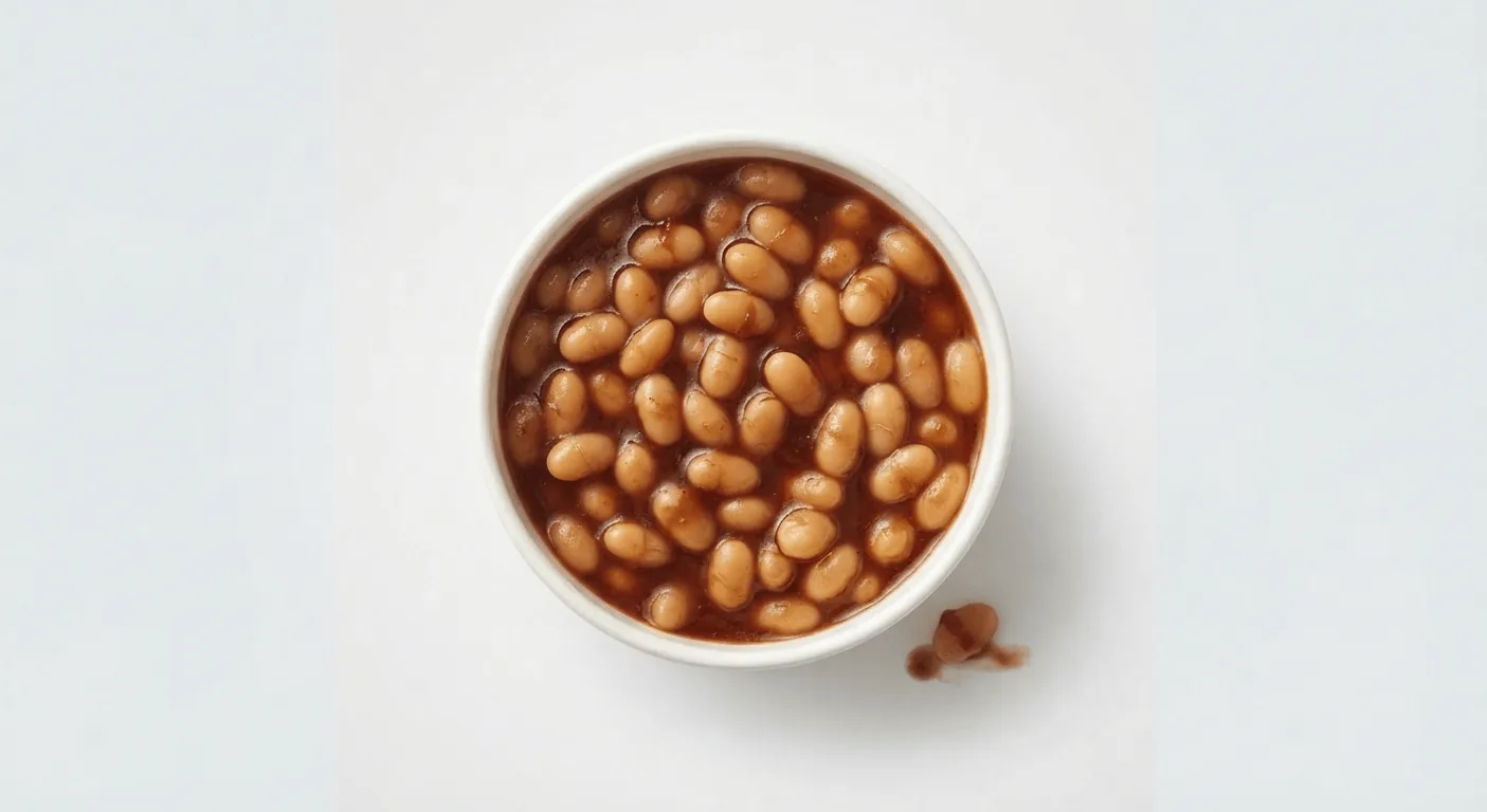 KFC BBQ Beans (Regular), baked beans in BBQ sauce in a white bowl, seen from above, nutrition and calories