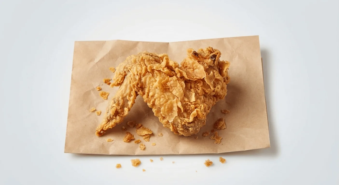 KFC Hot Wings, crispy fried chicken wing on brown paper, nutrition and calories