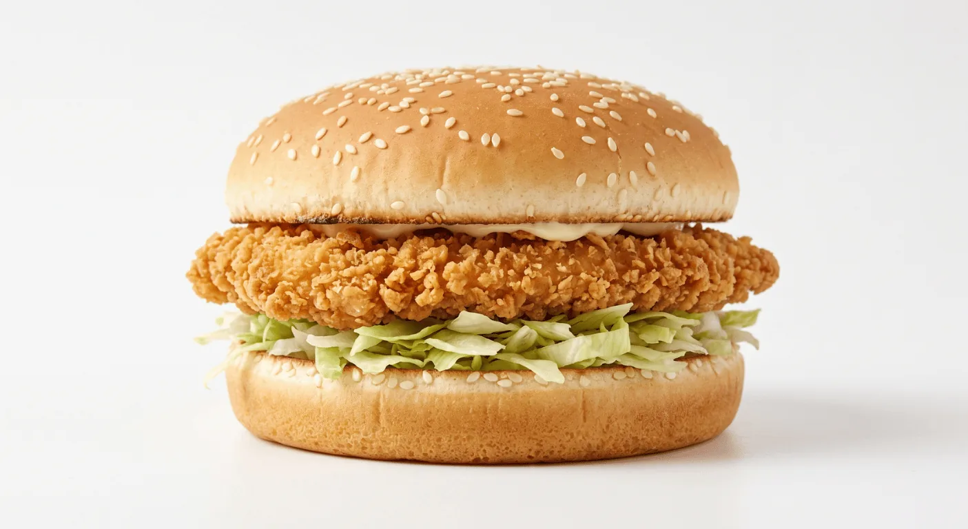 KFC Fillet Burger, crispy chicken fillet burger with lettuce and mayo in a sesame bun, nutrition and calories