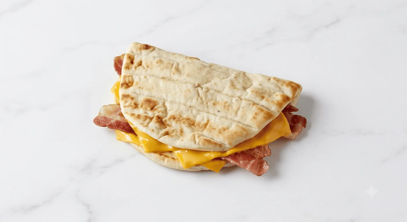 McDonald's Cheesy Bacon Flatbread, folded flatbread filled with bacon and melted cheese, nutrition and calories