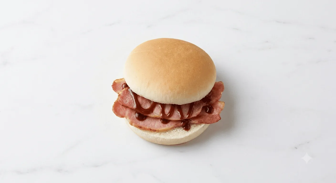 McDonald's Bacon Roll with Brown Sauce, bacon in a soft white roll with brown sauce, nutrition and calories