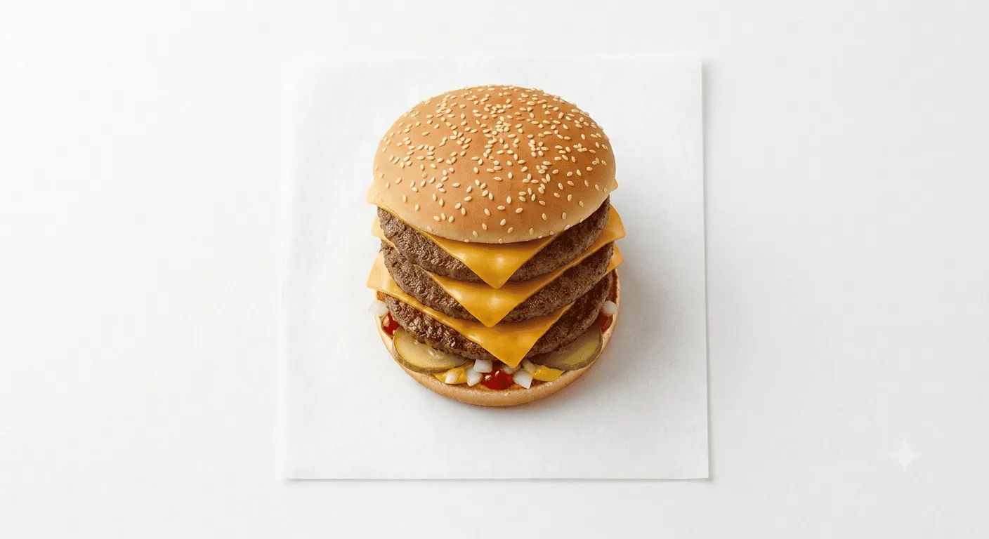 McDonald's Triple Cheeseburger, triple beef burger with cheese in a sesame bun, nutrition and calories
