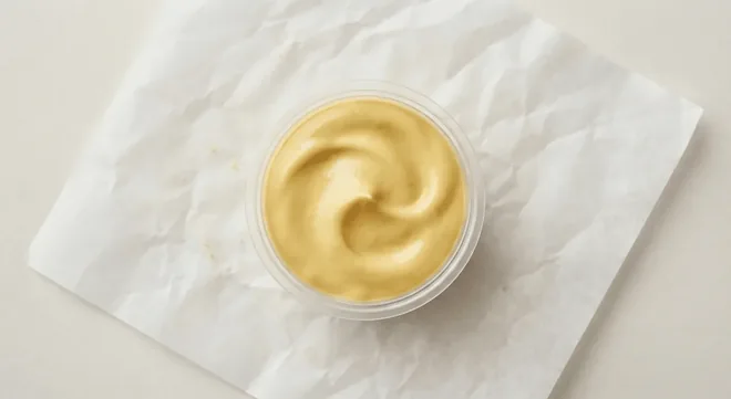 Wingstop Honey Mustard Dip, honey mustard dip in a clear pot, nutrition and calories