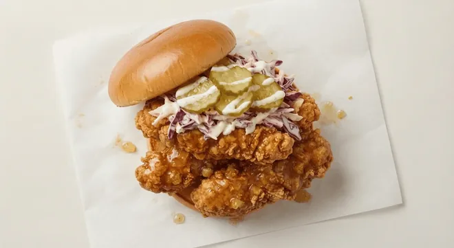 Wingstop Hawaiian Big Flavour Burger, crispy chicken burger with Hawaiian glaze, pickles and slaw in a brioche bun, nutrition and calories
