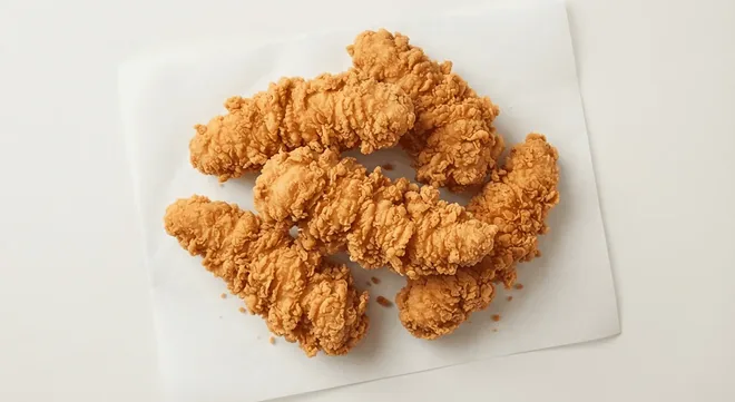 Wingstop Plain Tenders, plain crispy chicken tenders on white paper, nutrition and calories
