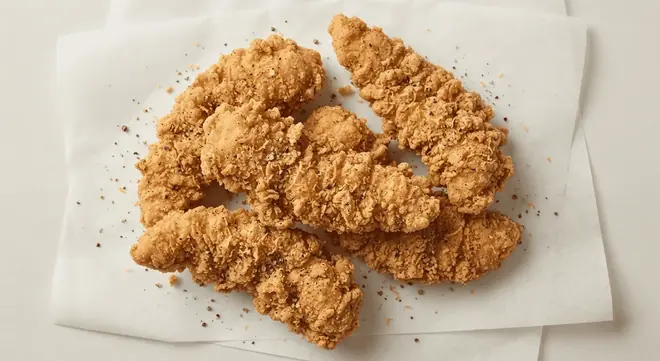 Wingstop Lemon Pepper Tenders, crispy chicken tenders with lemon pepper seasoning on white paper, nutrition and calories