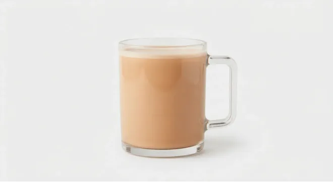 Starbucks Chai Tea (Grande), milky chai tea in a glass mug, nutrition and calories