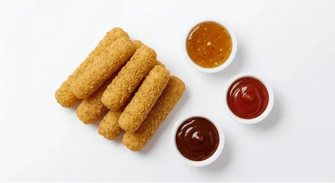 McDonald's Mozzarella Dippers Sharebox (9 pieces), breaded mozzarella dippers with three dipping sauces, nutrition and calories