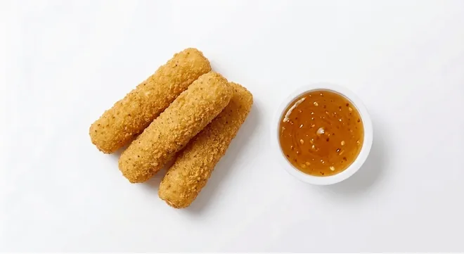 McDonald's Mozzarella Dippers (3 pieces), three breaded mozzarella dippers with a dipping sauce, nutrition and calories