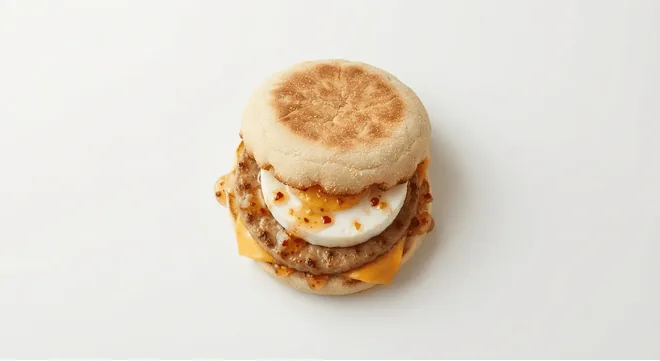 McDonald's Hot Honey Sausage & Egg McMuffin, toasted English muffin with a sausage patty, egg, cheese and hot honey, nutrition and calories