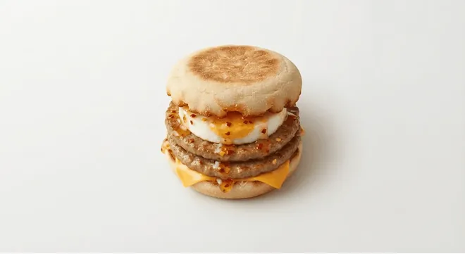 McDonald's Hot Honey Double Sausage & Egg McMuffin, toasted English muffin with two sausage patties, egg, cheese and hot honey, nutrition and calories