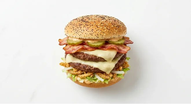 McDonald's Big Arch with Bacon, double beef burger with bacon, cheese, pickles and lettuce in a seeded bun, nutrition and calories