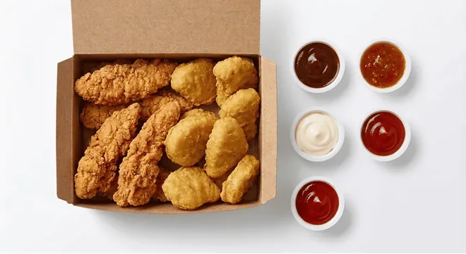 The McDonald’s Chicken Sharebox, sharebox of breaded chicken strips and nuggets with five dipping sauces, nutrition and calories