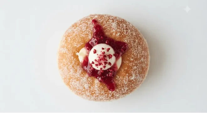 Starbucks Raspberry Jam and Custard Doughnut, sugar-dusted doughnut filled with raspberry jam and custard, seen from above, nutrition and calories