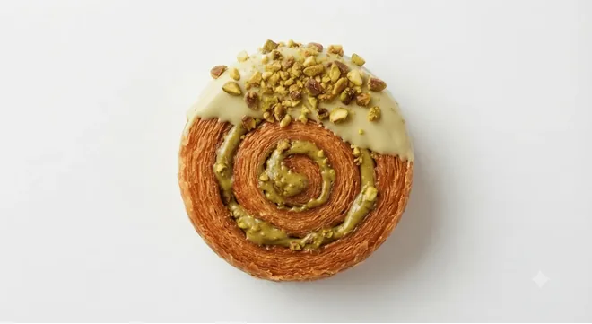 Starbucks Pistachio Scroll, spiral pistachio pastry scroll with icing and chopped pistachios, nutrition and calories