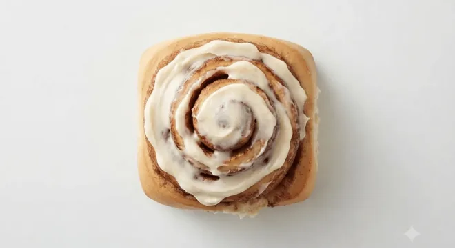 Starbucks Cinnamon Bun, iced cinnamon bun, seen from above, nutrition and calories