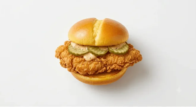 McDonald's McCrispy, crispy chicken fillet with pickles and sauce in a toasted bun, nutrition and calories