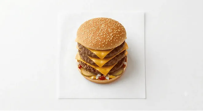 McDonald's Triple Cheeseburger, triple beef burger with cheese in a sesame bun, nutrition and calories