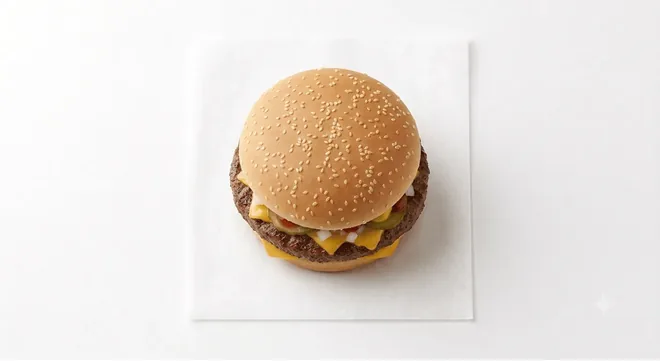 McDonald's Quarter Pounder with Cheese, beef burger with cheese, onion and pickles in a sesame bun, nutrition and calories