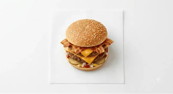 McDonald's Bacon Double Cheeseburger, double beef burger with bacon and cheese in a sesame bun, nutrition and calories
