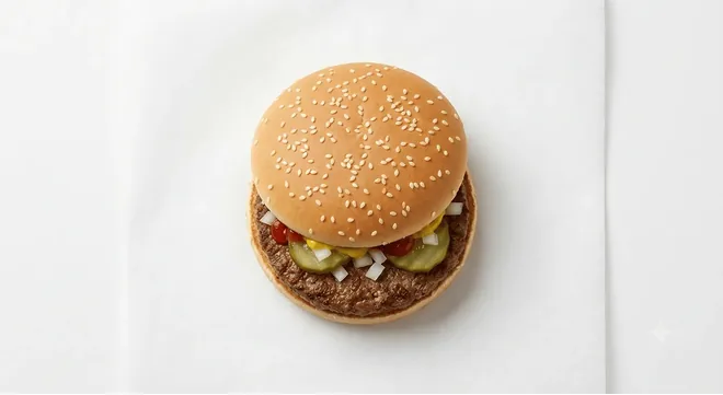 McDonald's Hamburger, beef burger with onion, pickles and ketchup in a plain bun, nutrition and calories