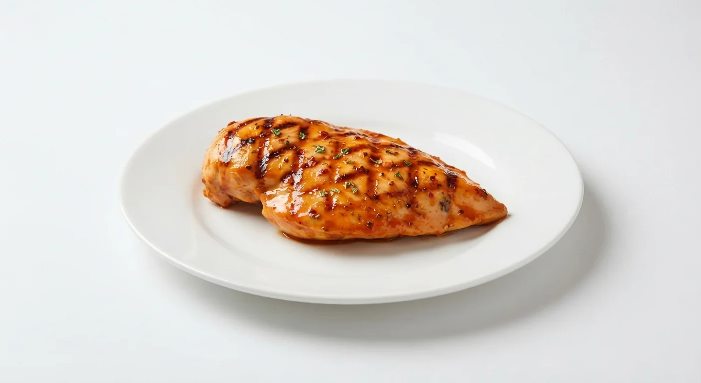 Nando's Grilled Chicken Breast, flame-grilled boneless PERi-PERi chicken breast fillet on a white plate, nutrition and calories