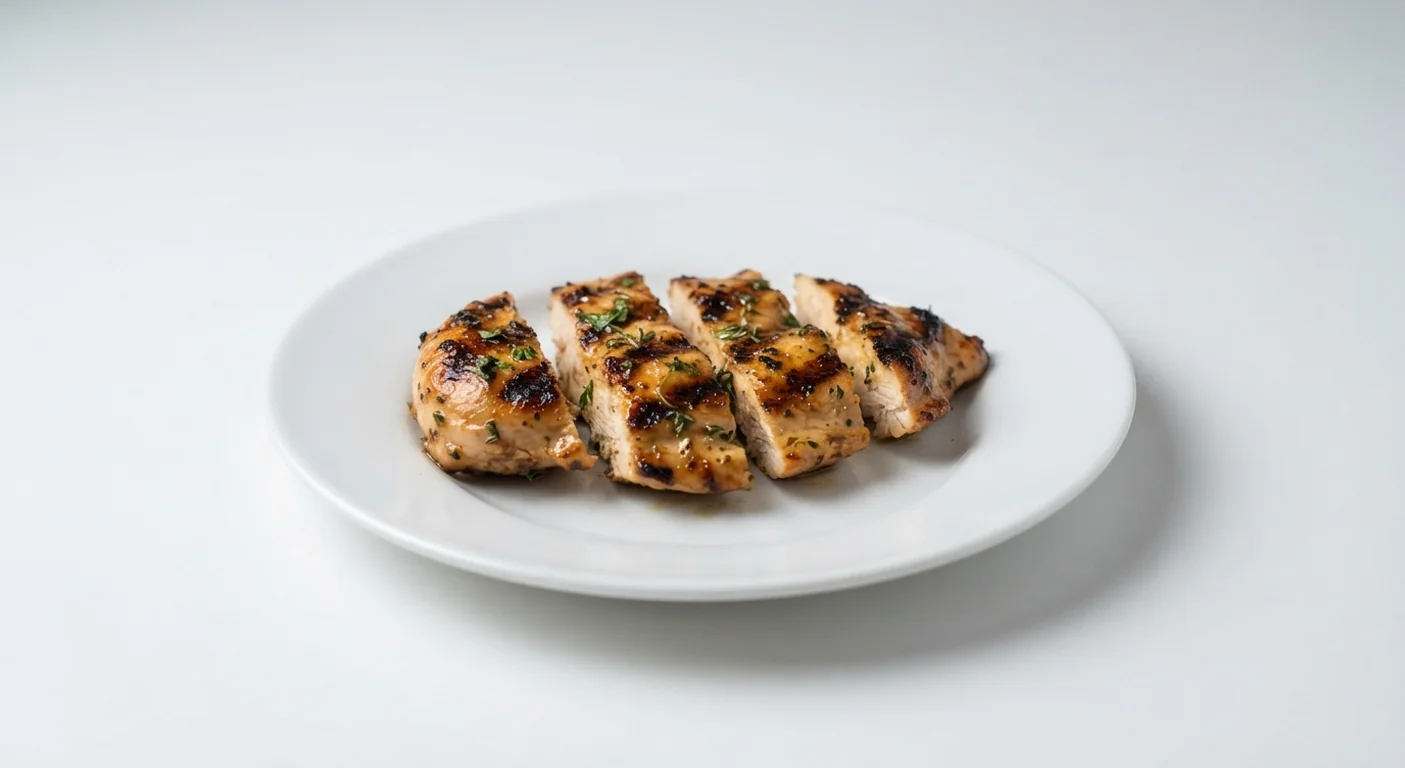 Nando's Nandinos Chicken Breast, kids portion of flame-grilled chicken breast strips on a white plate, nutrition and calories
