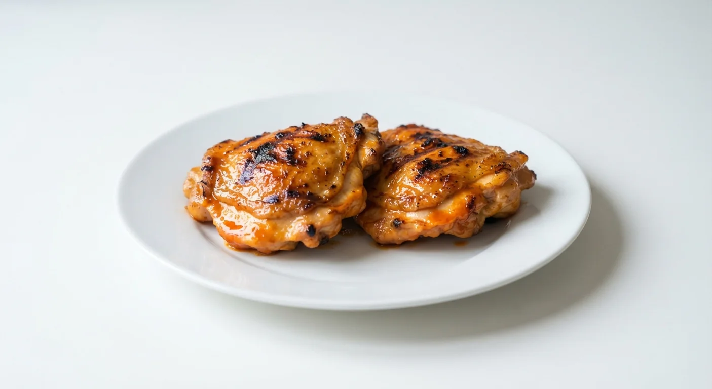 Nando's 2 Boneless Chicken Thighs, flame-grilled skin-on PERi-PERi chicken thighs on a white plate, nutrition and calories