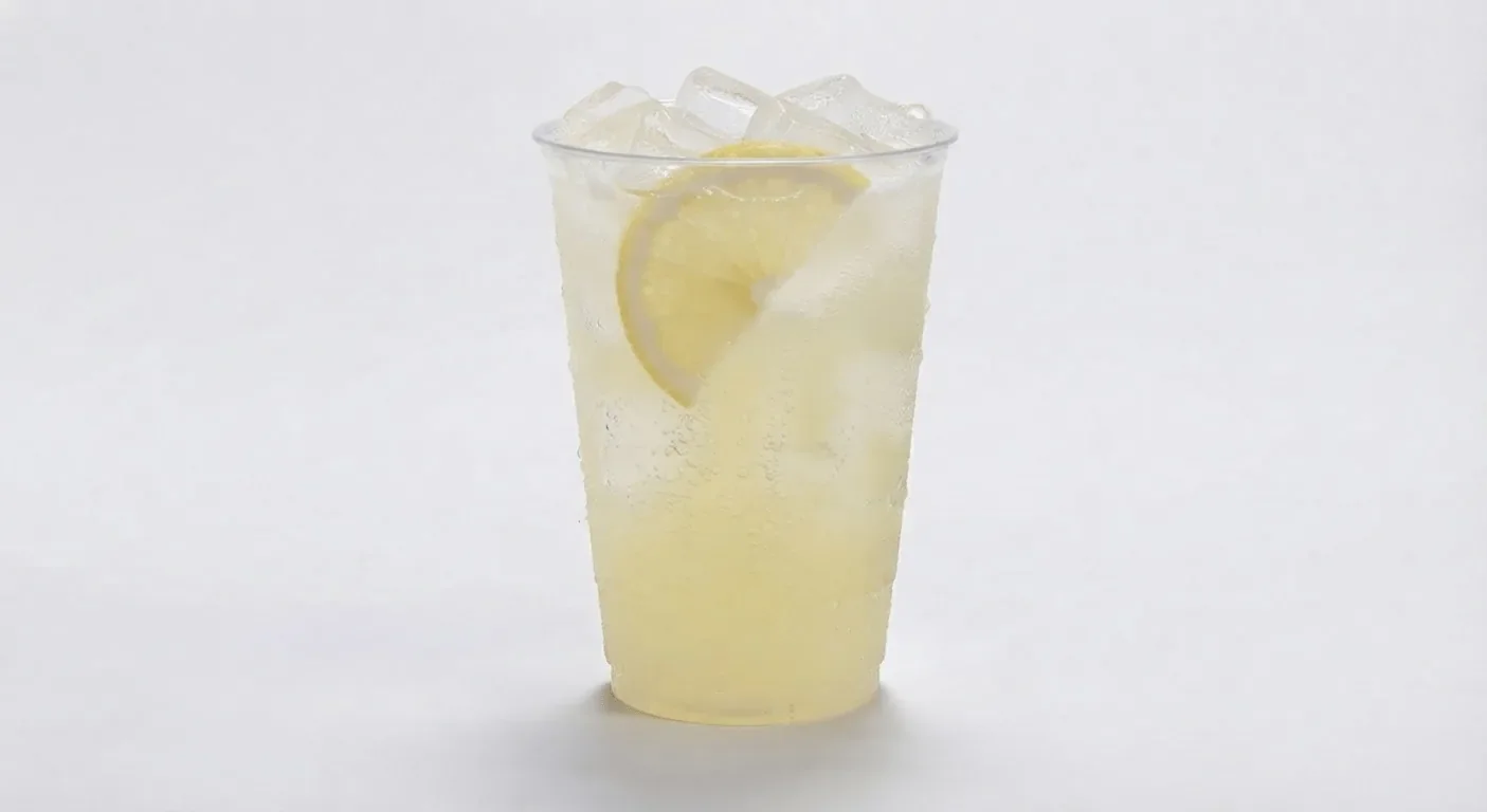 Nando's Cloudy Lemonade, cloudy lemonade over ice with a lemon slice in a clear cup, nutrition and calories