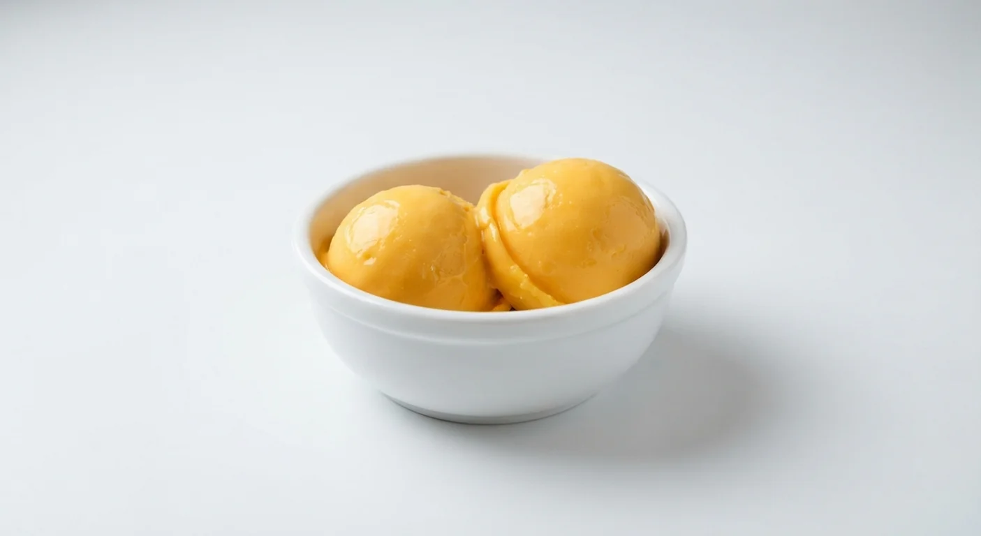 Nando's Mango Gelado, two scoops of mango gelato in a white bowl, nutrition and calories