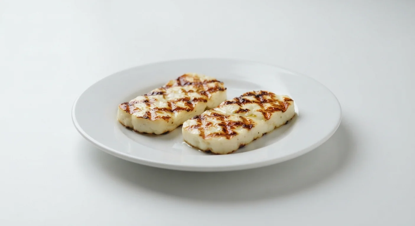 Nando's Grilled Halloumi, two slices of chargrilled halloumi cheese on a white plate, nutrition and calories