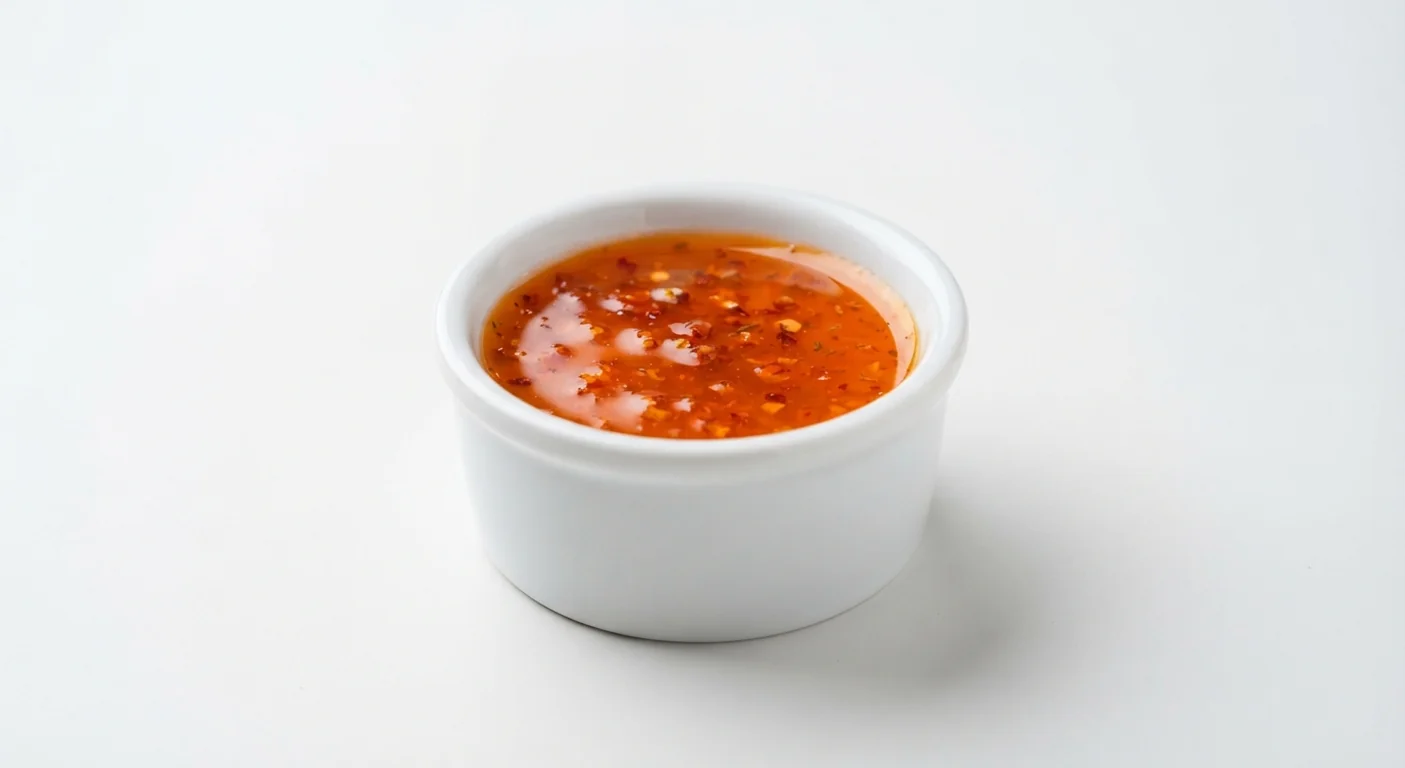 Nando's PERi Drizzle, glossy orange-red PERi-PERi drizzle sauce in a white dip pot, nutrition and calories