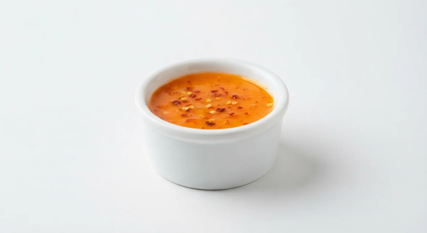Nando's Medium sauce, orange PERi-PERi sauce with chilli flakes in a white dip pot, nutrition and calories