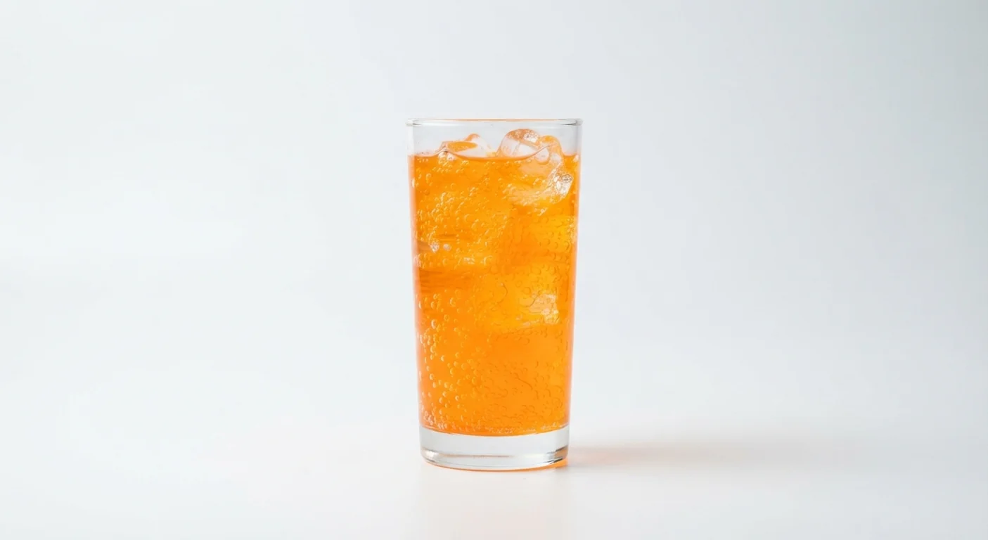 Nando's Irn Bru, bright orange fizzy soft drink over ice in a tall glass, nutrition and calories